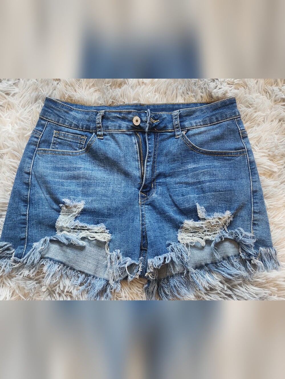 Amazon Blue Distressed Denim Cutoff Shorts